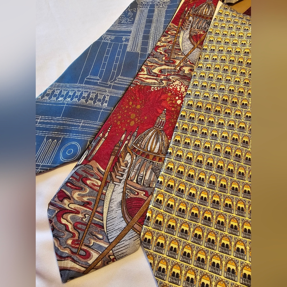 Elegant Multicolor Silk Ties Set Lot Of 3 Vintage